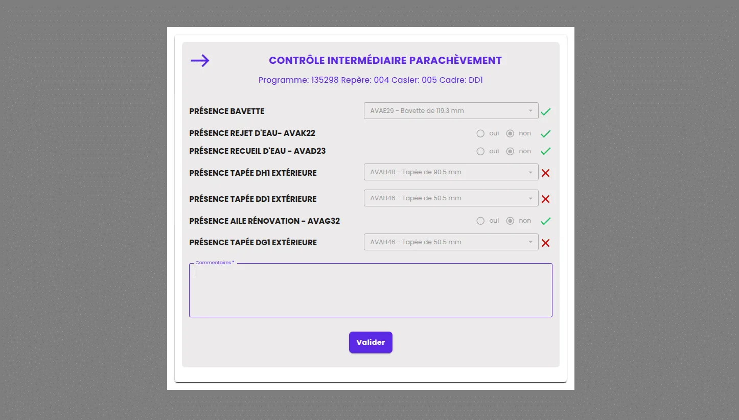 Écran de paramétrage des contrôles qualité dans la GPAO