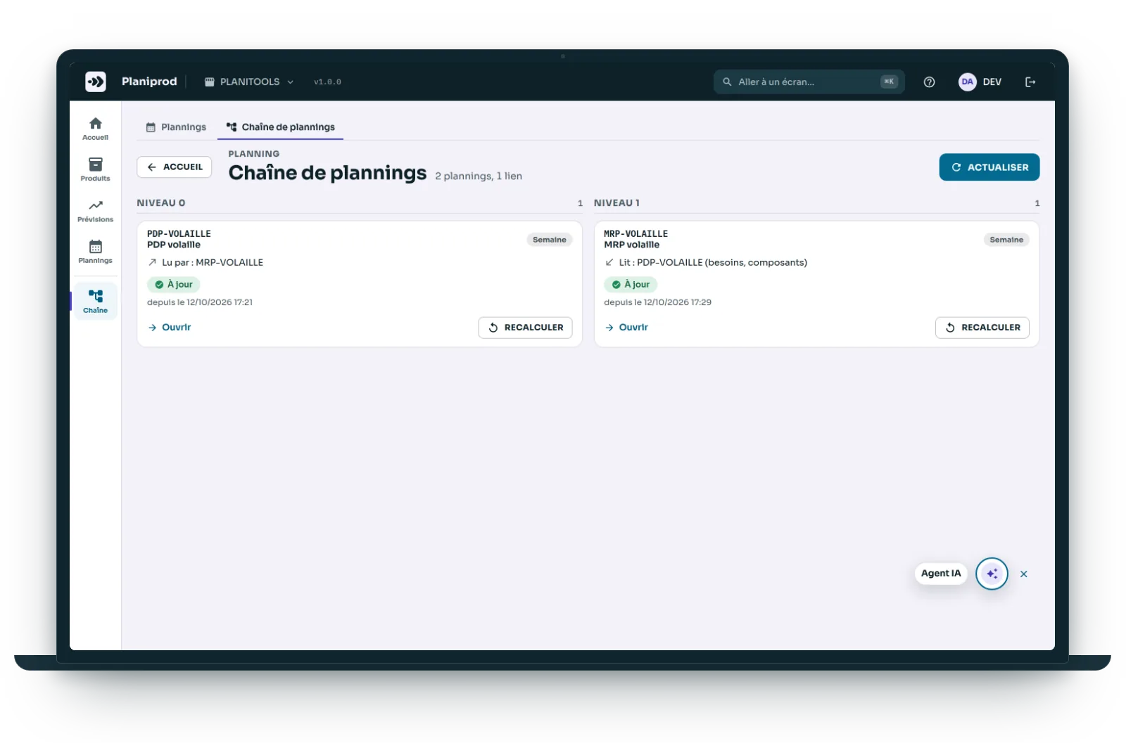 Chaîne de plannings : le PDP alimente le MRP.